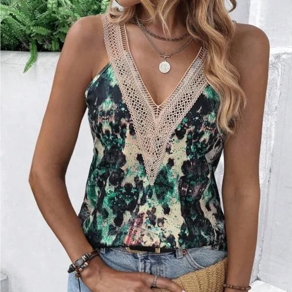 Brand new Teal Leopard Tan Lace Vneck Tank! - Picture 9 of 12